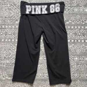 Y2K Victoria Secret PINK 86 Foldover Cropped Yoga Pants Large Black Bling